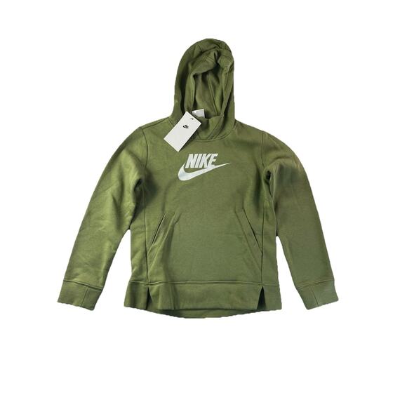 Nike Sportswear Girls Small NSW Club PE Green Pullover Hoodie BV2717-334 NWT - Picture 1 of 3